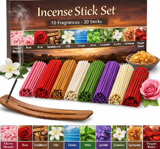 Incense Stick Variety Pack | 10 Fragrances, 20 Sticks Pack.